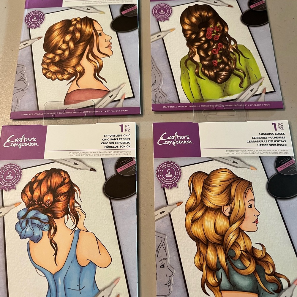 Hair photopolymer stamp Set - Chic Brown and Luscious Blonde.